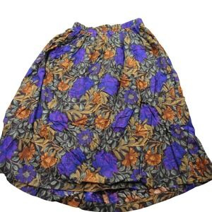 Vintage Kenneth Mitchell  Floral Print Midi Skirt Women's Size 16 Elastic Waist